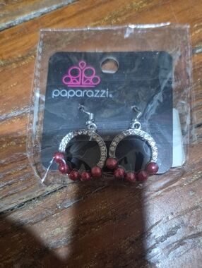 paparazzi Silver Hoop Earrings with Burgundy Bead Accents